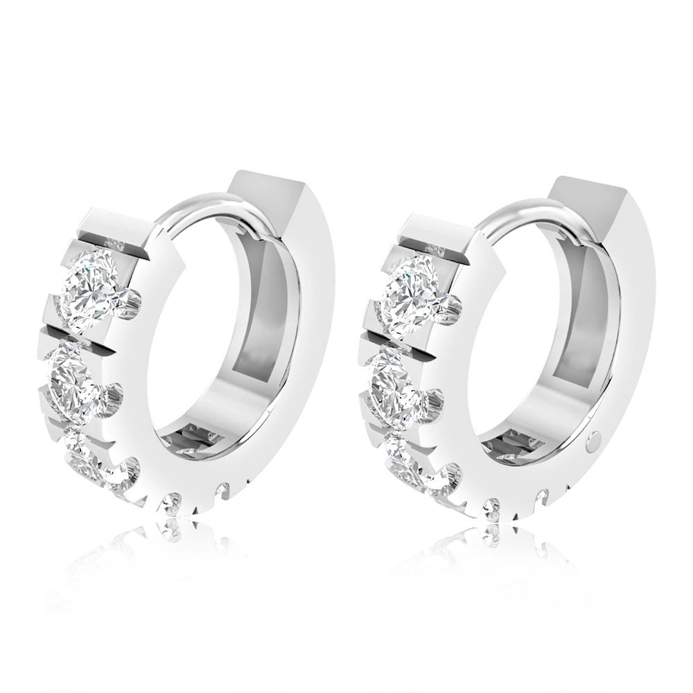 Sterling Silver Cubic Zirconia On 13mm Hoop Earrings