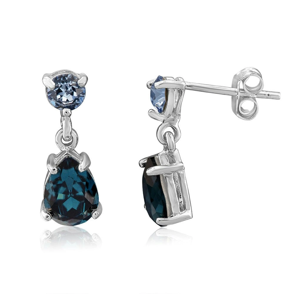 Sterling Silver Montana Crystal and Light Sapphire Drop Earrings