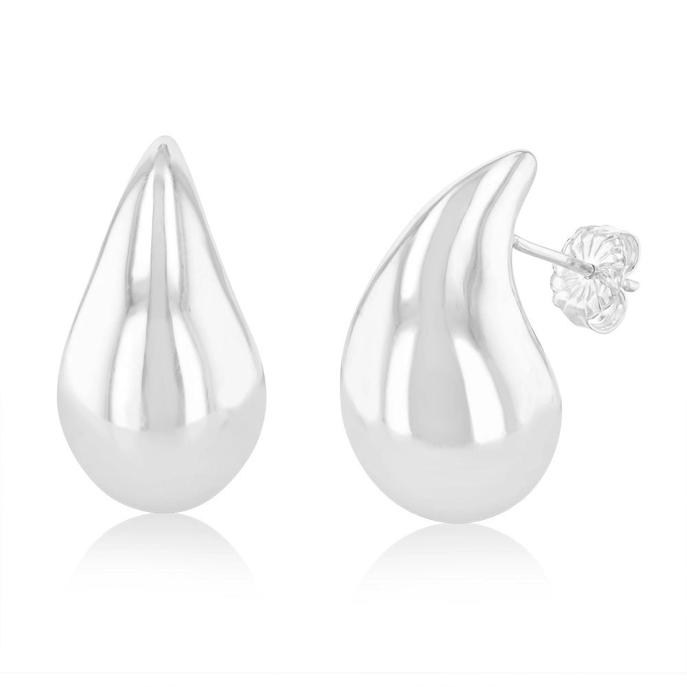 Sterling Silver High Polish Tear Drop Stud Earrings