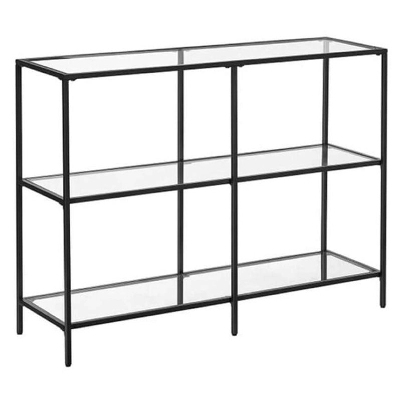 VASAGLE Black Frame Glass Console Table with Shelves