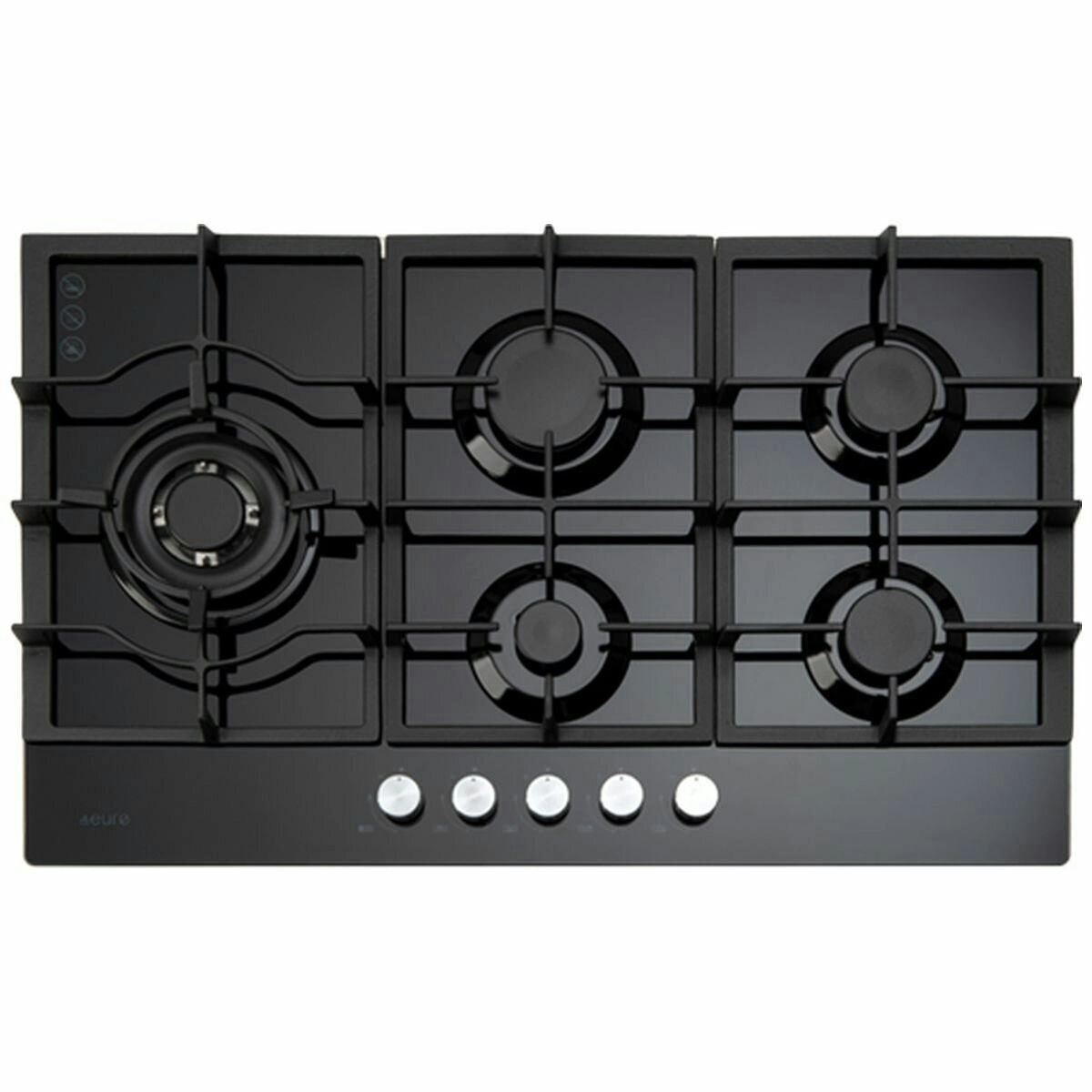 Euro Appliances 90cm Black Tempered Glass Gas Cooktop