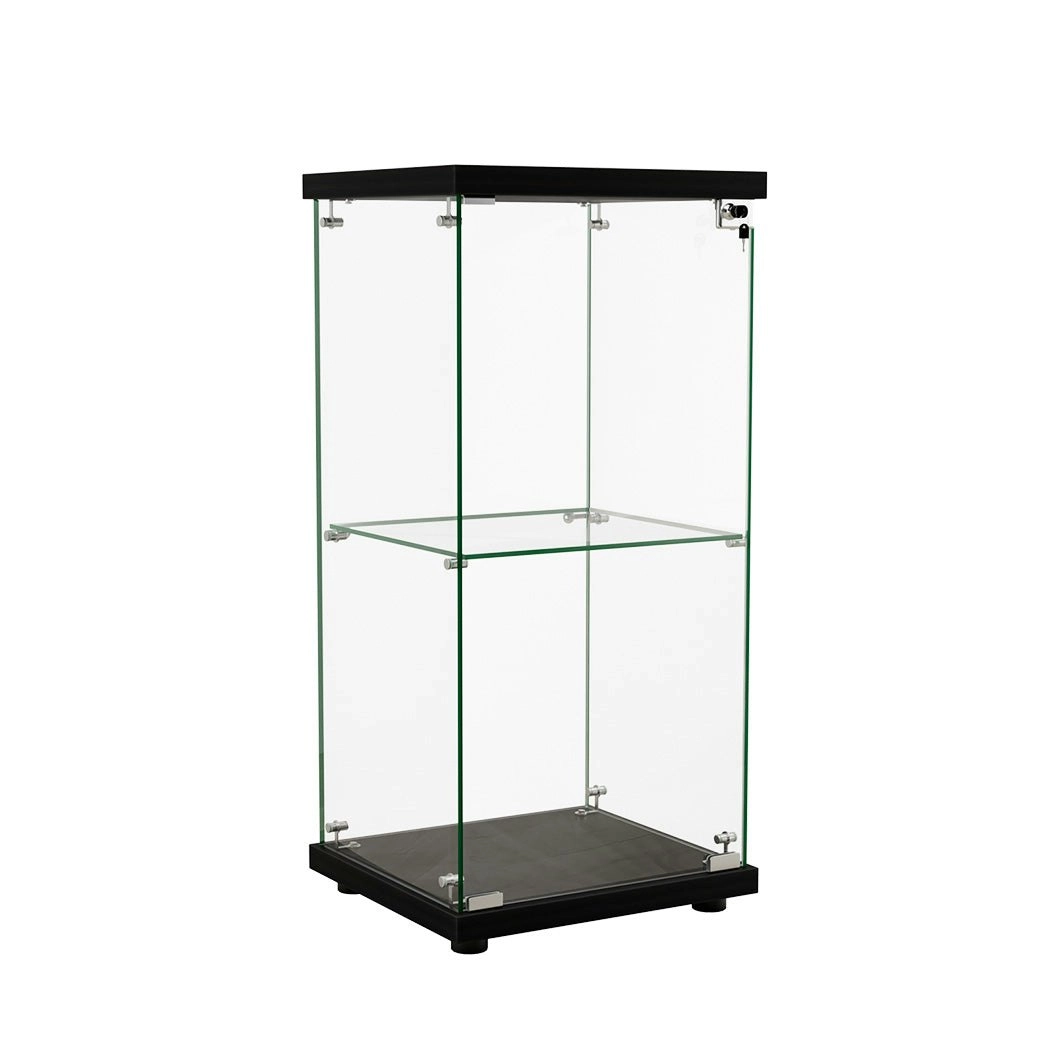 Stacked Display Cabinet Collection Storage Tempered Glass 2 Tier With Lock Black