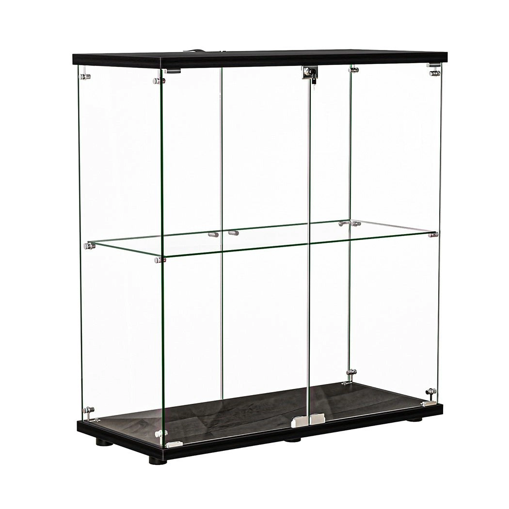 Stacked Glass Display Cabinet Lockable Collections Storage 2 Tier Shelf 2 Door