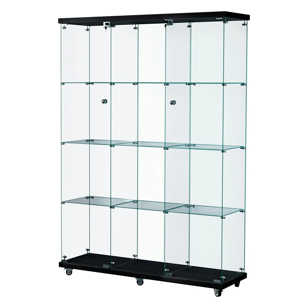 Stacked Wheeled Glass Display Cabinet Lockable Key Clear Showcase Storage 169cmr