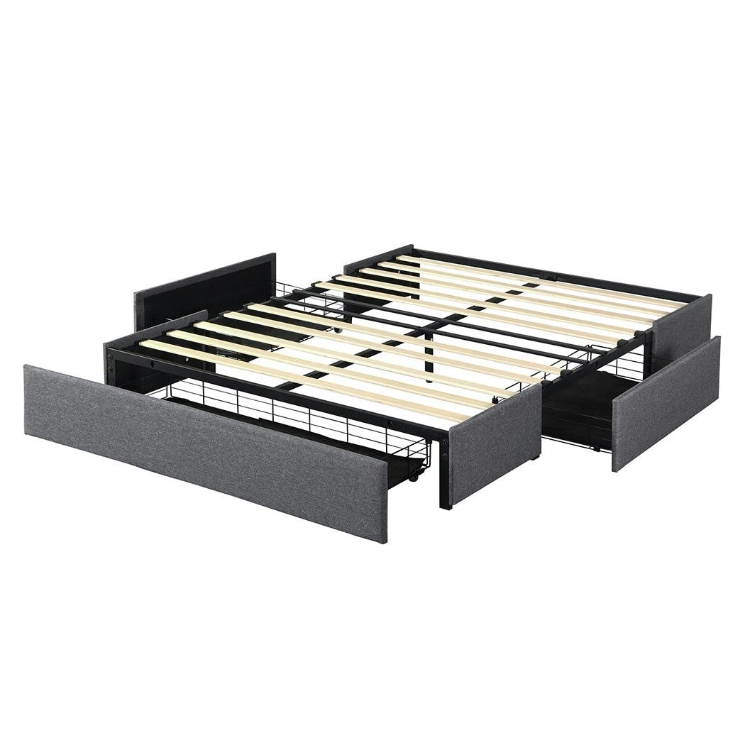 Levede Double Bed Frame Mattress Base 3 Storage Drawer Metal Wooden Platform