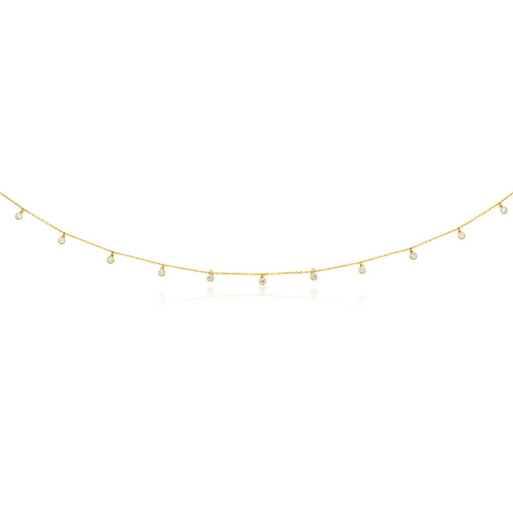 9ct Yellow Gold Chain with 11 Cubic Zirconias with Adjustable 38-40cm Length