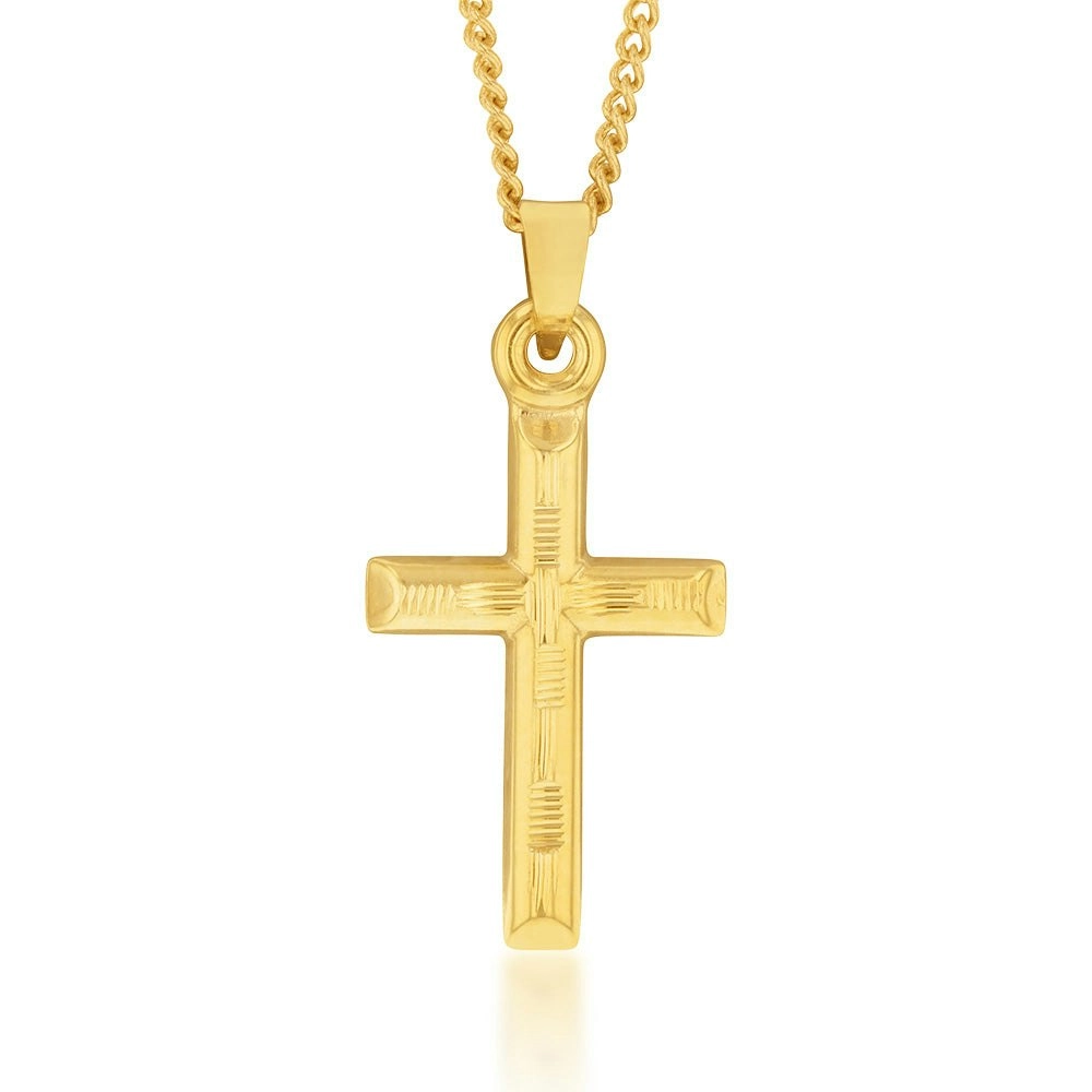 9ct Yellow Gold Silverfilled Diamond Cut Cross Pendant