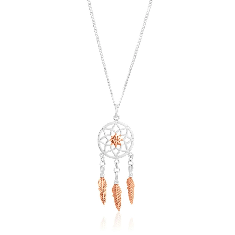 Sterling Silver and Rose Gold Plated Dreamcatcher Drop Pendant