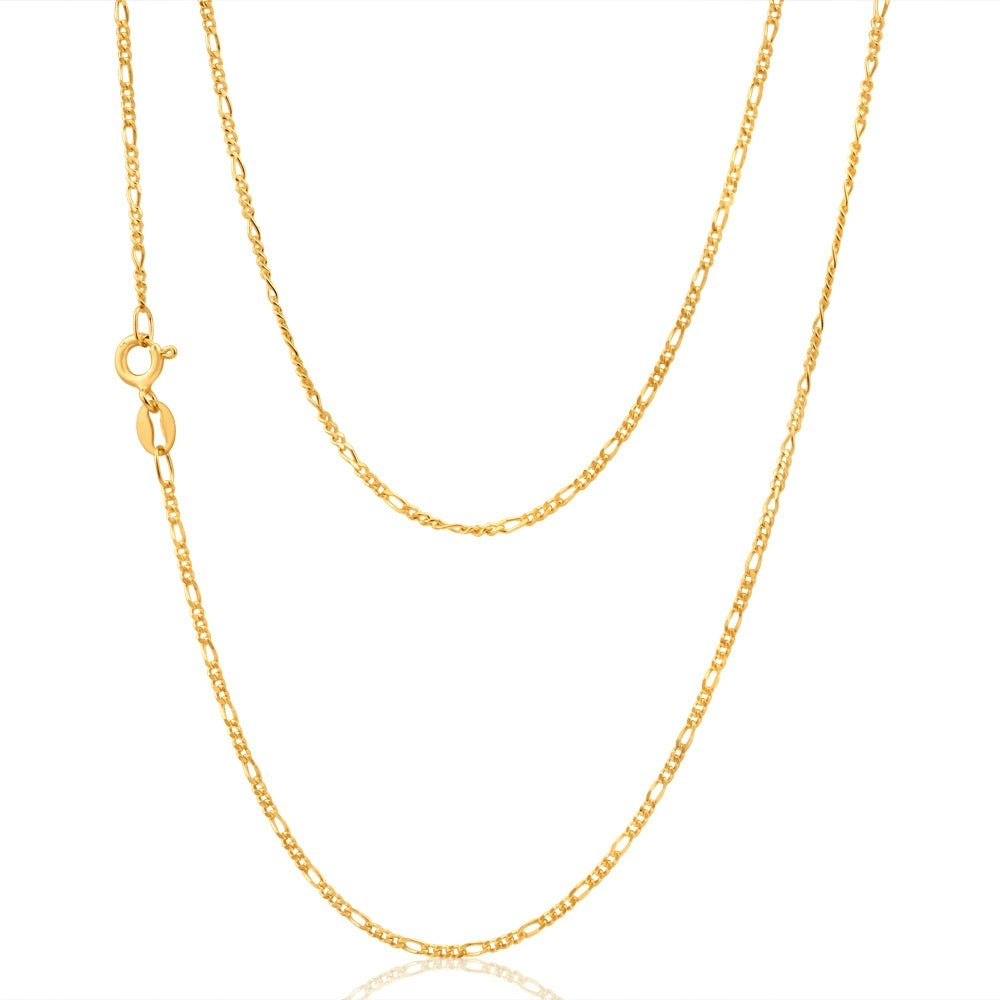 9ct Yellow Gold Figaro 1:3 Dicut 40cm Chain 40Gauge