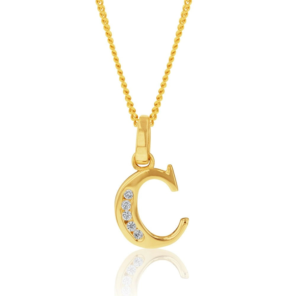 9ct Yellow Gold Initial C Zirconia Pendant