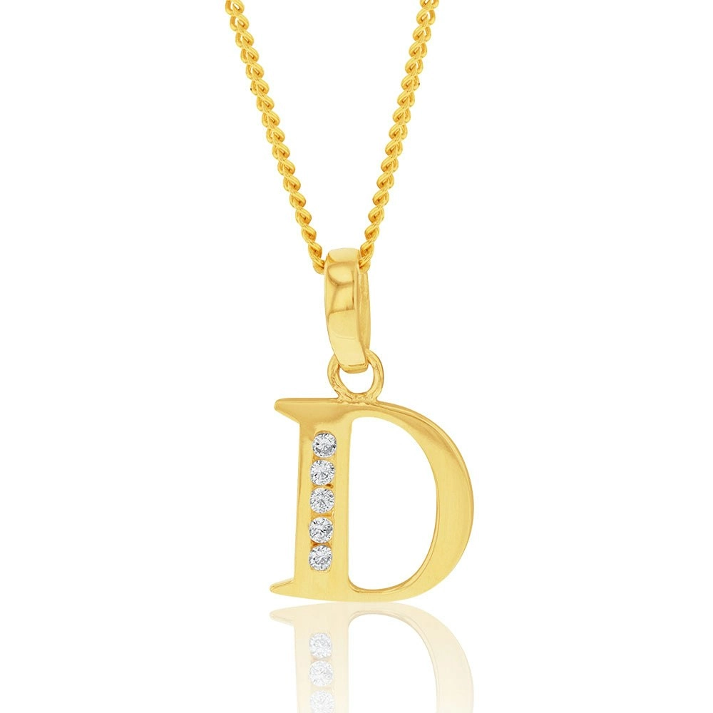 9ct Yellow Gold Inital D Zirconia Pendant