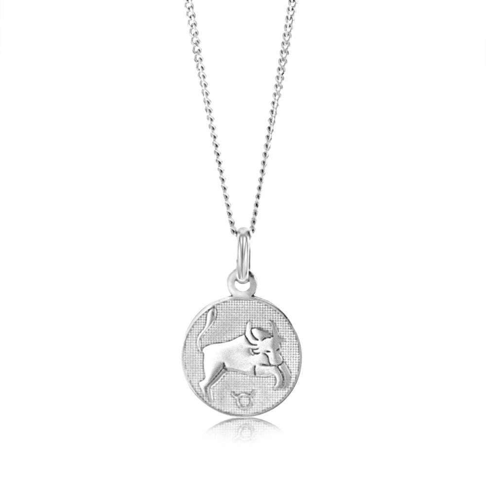 Sterling Silver Rhodium Plated Round Zodiac Tarus Pendant