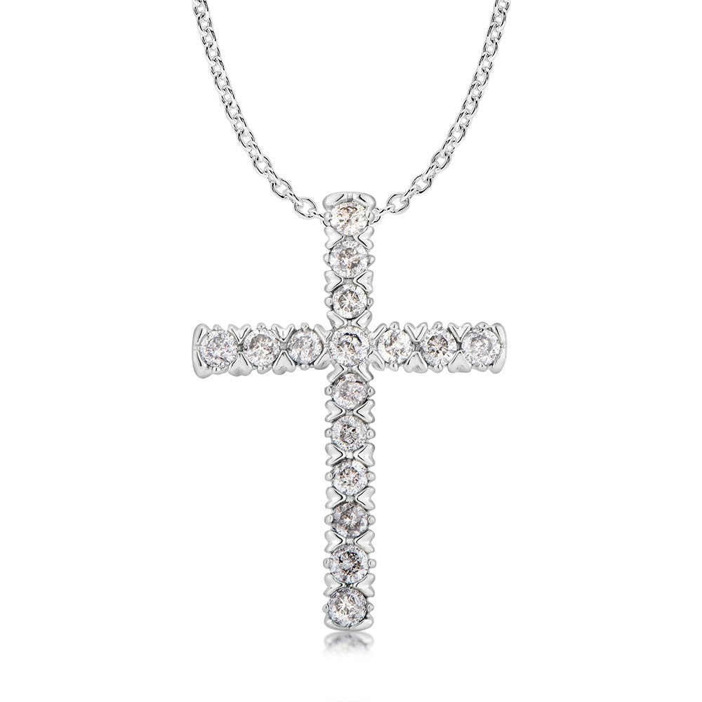 10ct White Gold Diamond Cross Pendant Set with Brilliant Diamonds