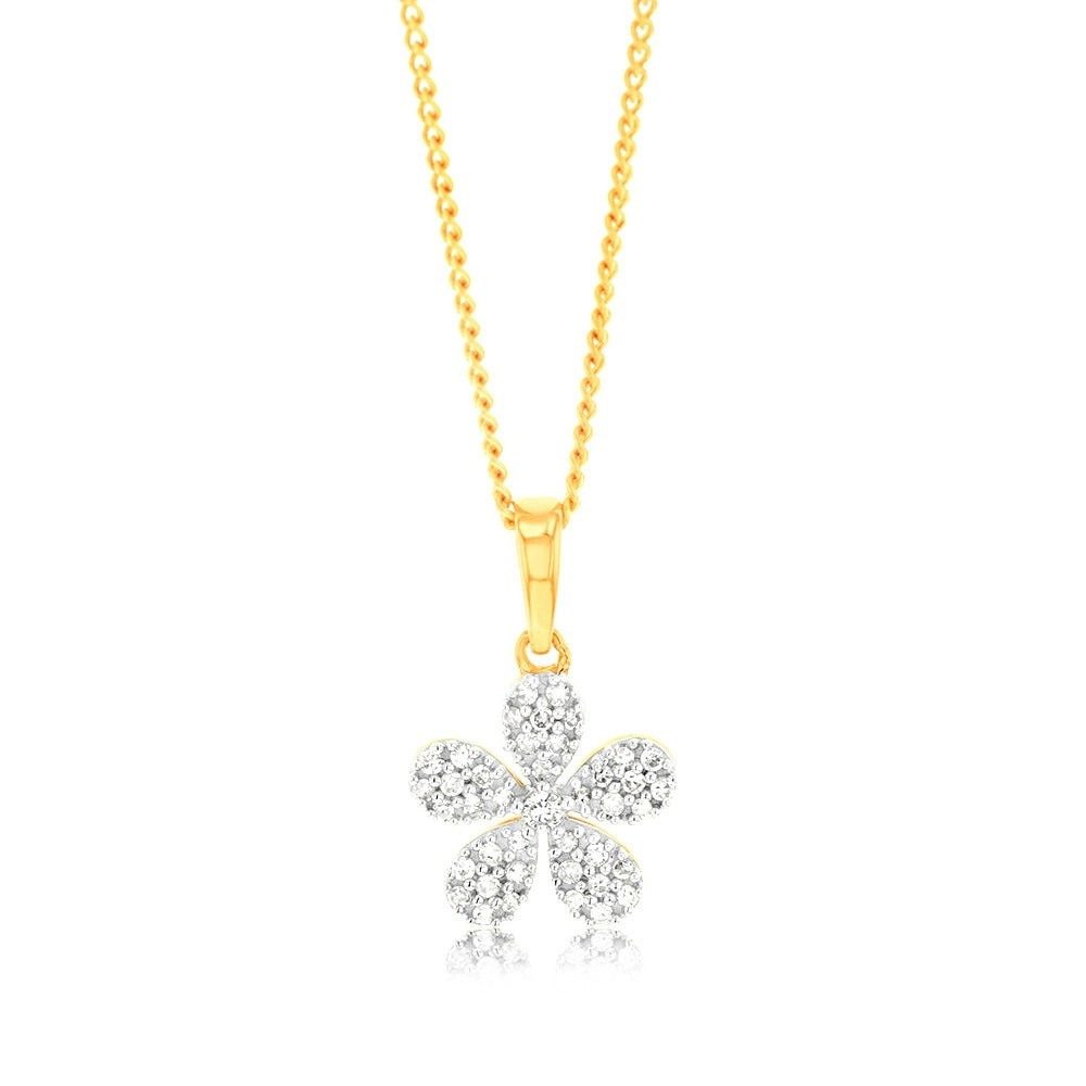 1/10 Carat Diamond Flower Pendant in 9ct Yellow Gold