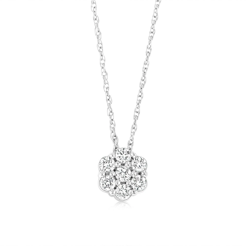 Luminesce Lab Grown 1/3 Carat Flower shaped Diamond Pendant in Sterling Silver Chain Included