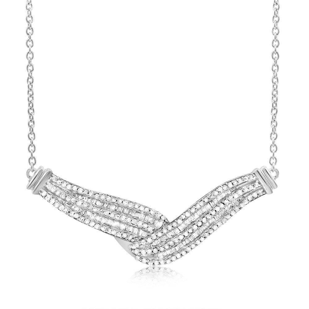 Sterling Silver 0.95Carat Diamond 45cm Necklace With Round and Baguette Cut Diamonds