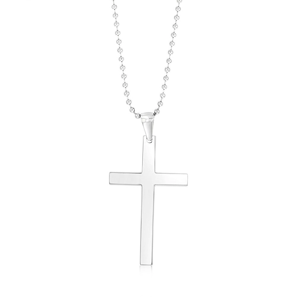 Stainless Steel Plain Cross On 60.9cm Ball Chain