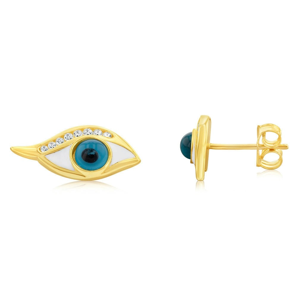 9ct Yellow Gold Cubic Zirconia Evil Eye Stud Earrings