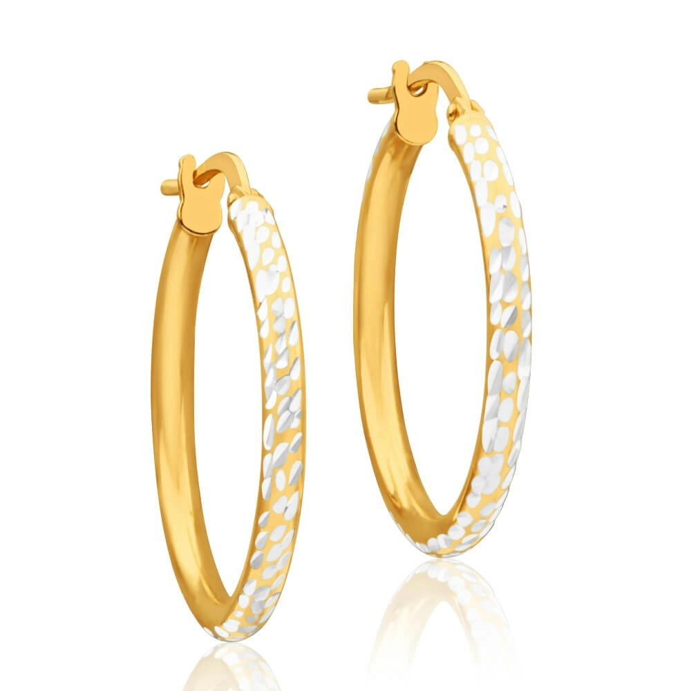 9ct Yellow Gold Silver Filled 20mm Hoop Earrings with diamond cut feature