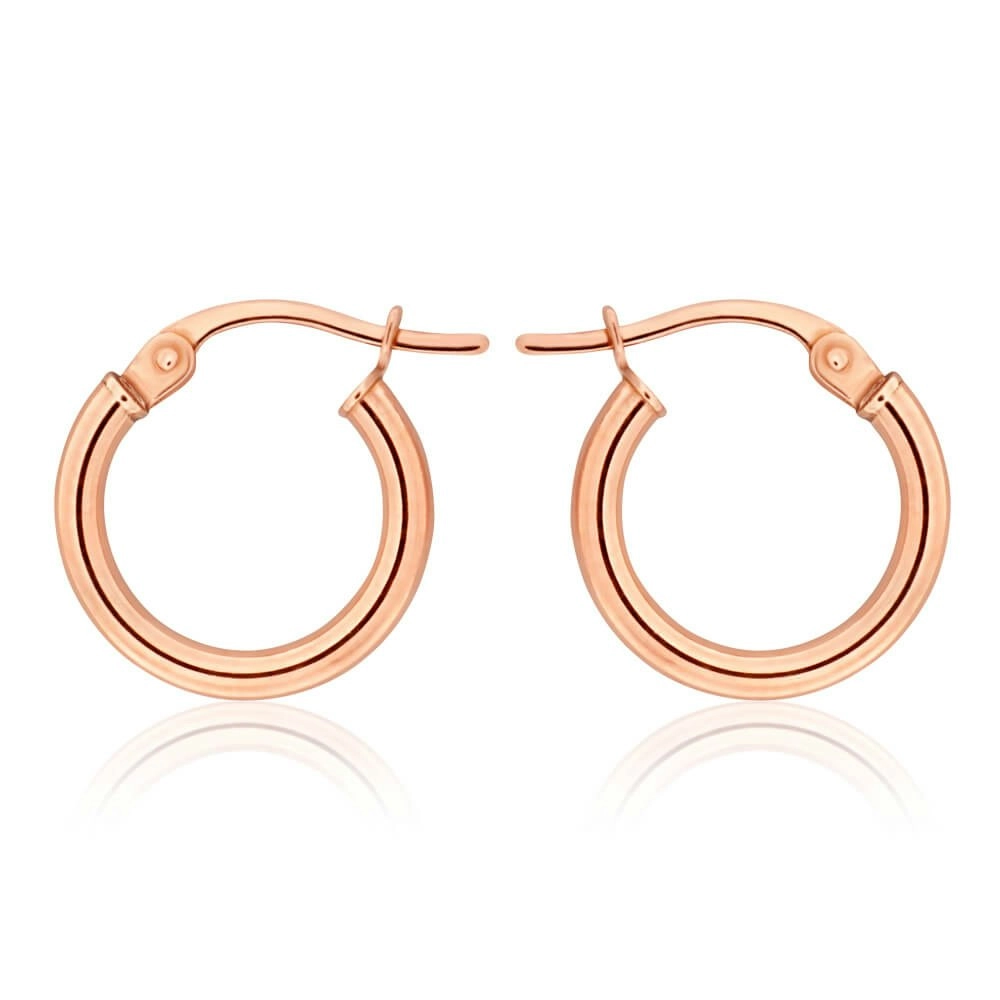 9ct Rose Gold Plain 10mm Hoop Earrings European made