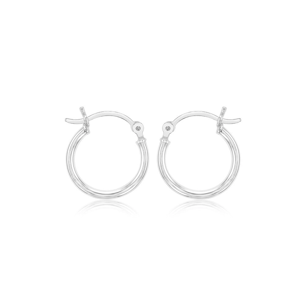 Sterling Silver Plain Round 15mm Hoop Earrings