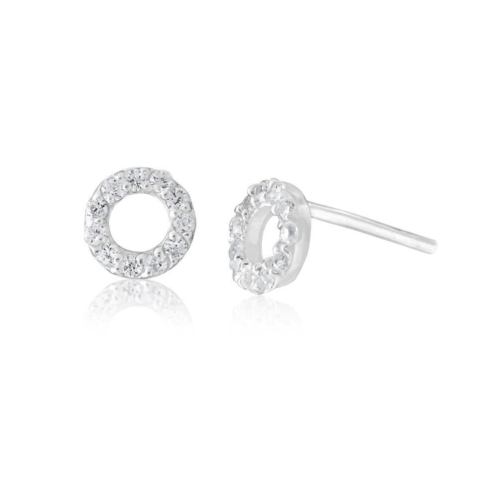 Sterling Silver Zirconia Open Round Stud Earrings