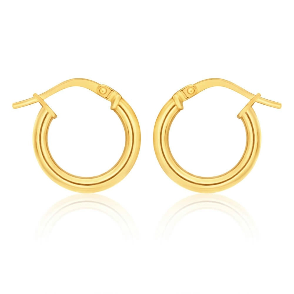 9ct Yellow Gold Silver Filled plain 10mm Hoop Earrings