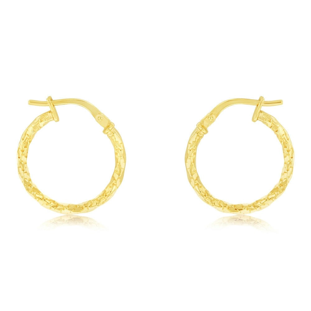 9ct Yellow Gold Silverfilled Fancy Twisted 15mm Hoop Earrings