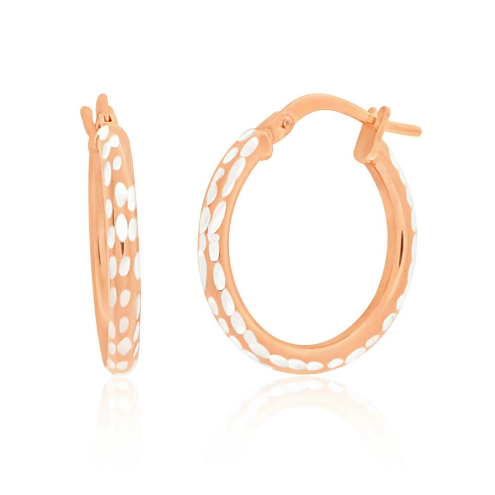 9ct Rose Gold Silver Filled 15mm Diamond Cut Hoop Earrings