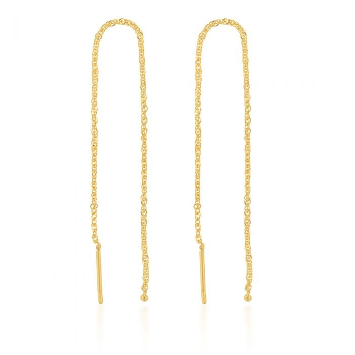 9ct Yellow Gold Singapore Chain Threader Drop Earrings