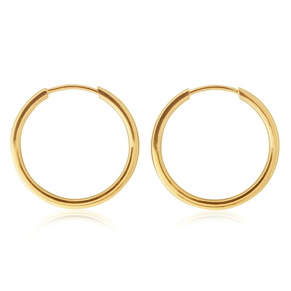 9ct Yellow Gold 16mm Plain Sleeper Earrings