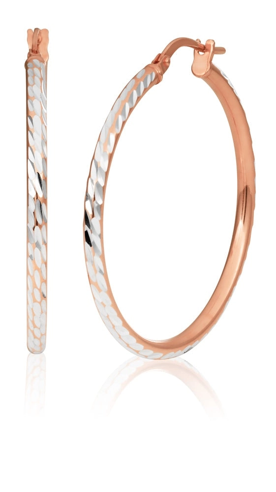 9ct Rose Gold Silver Filled 2x30mm Fancy Hoop Earrings