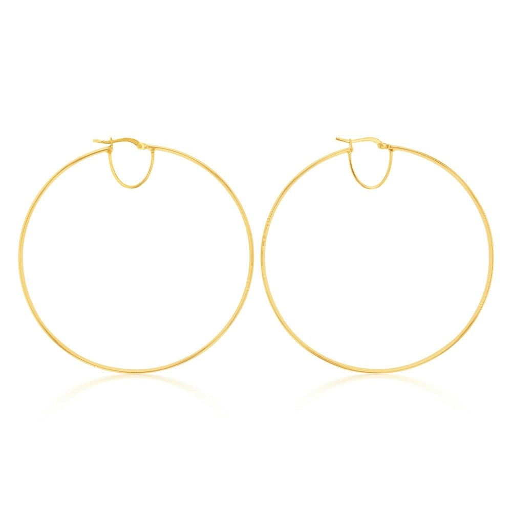 9ct Silverfilled Yellow Gold Plain 60mm Hoop Earrings