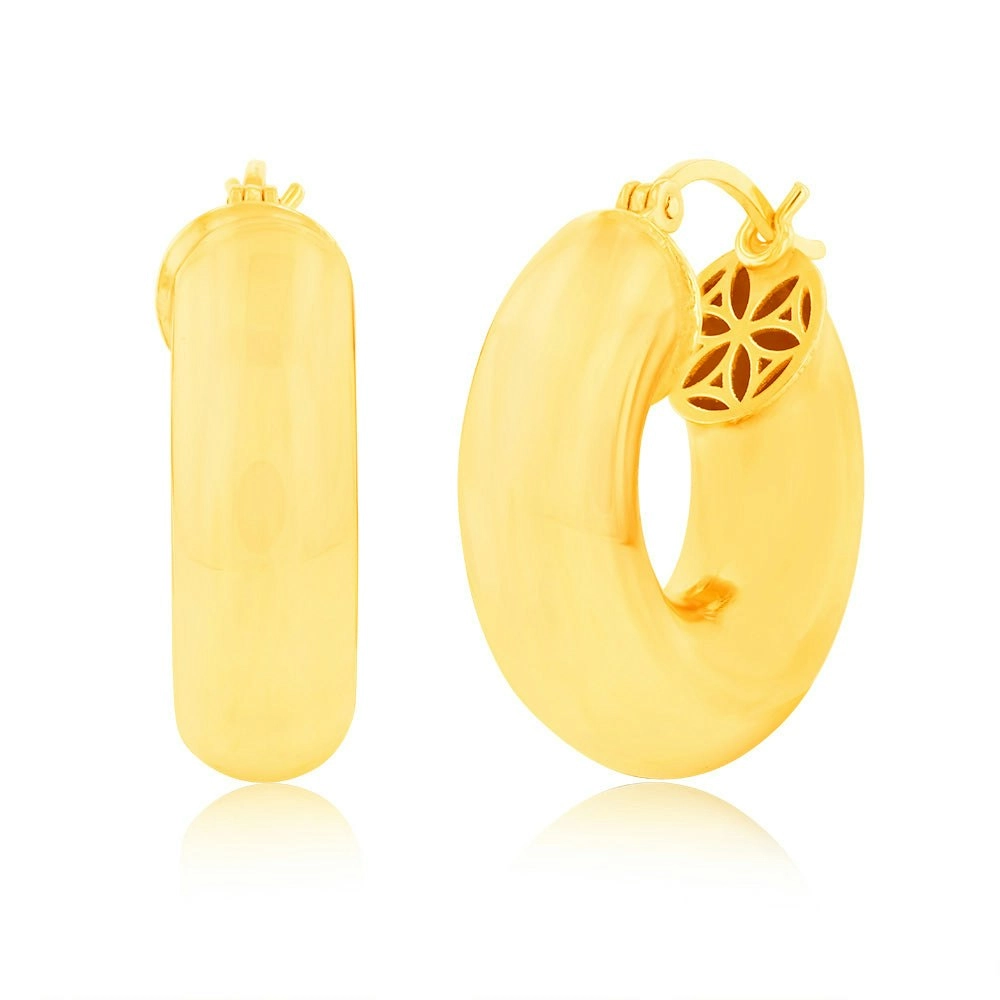 Sterling Silver Gold Plated Polished Round Hoop Earings