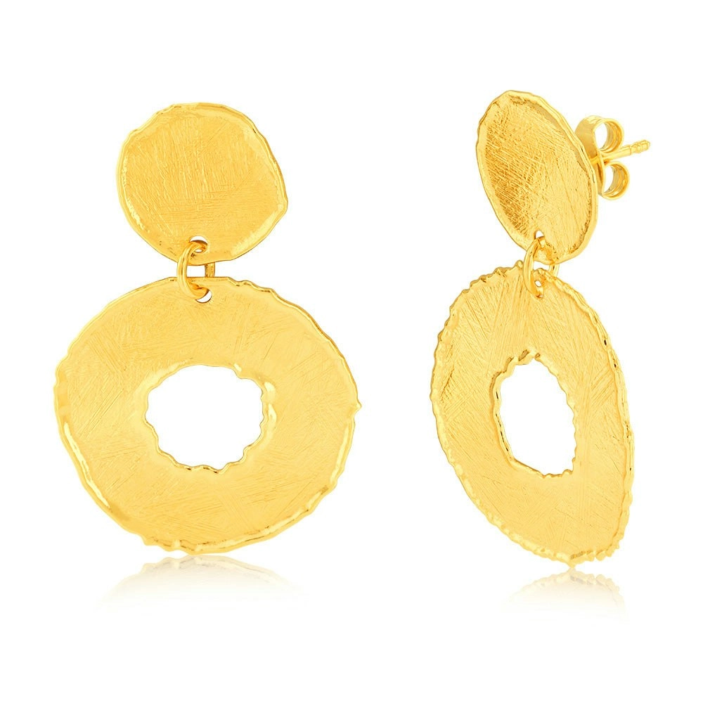 Sterling Silver Gold Plated Patterned Hoop Drop Earrings