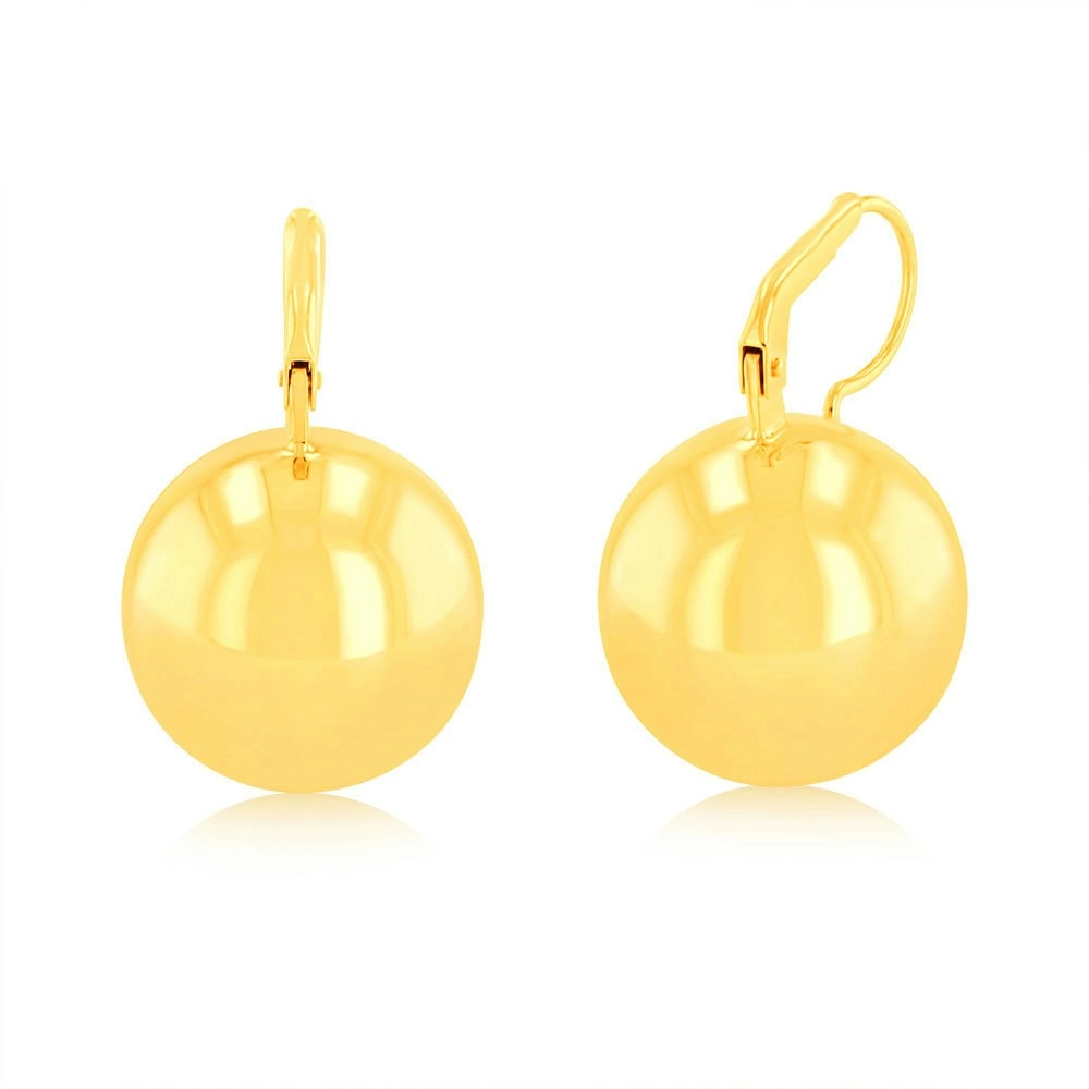 Sterling Silver Gold Plated Polished 18mm Ball Leverback Earrings