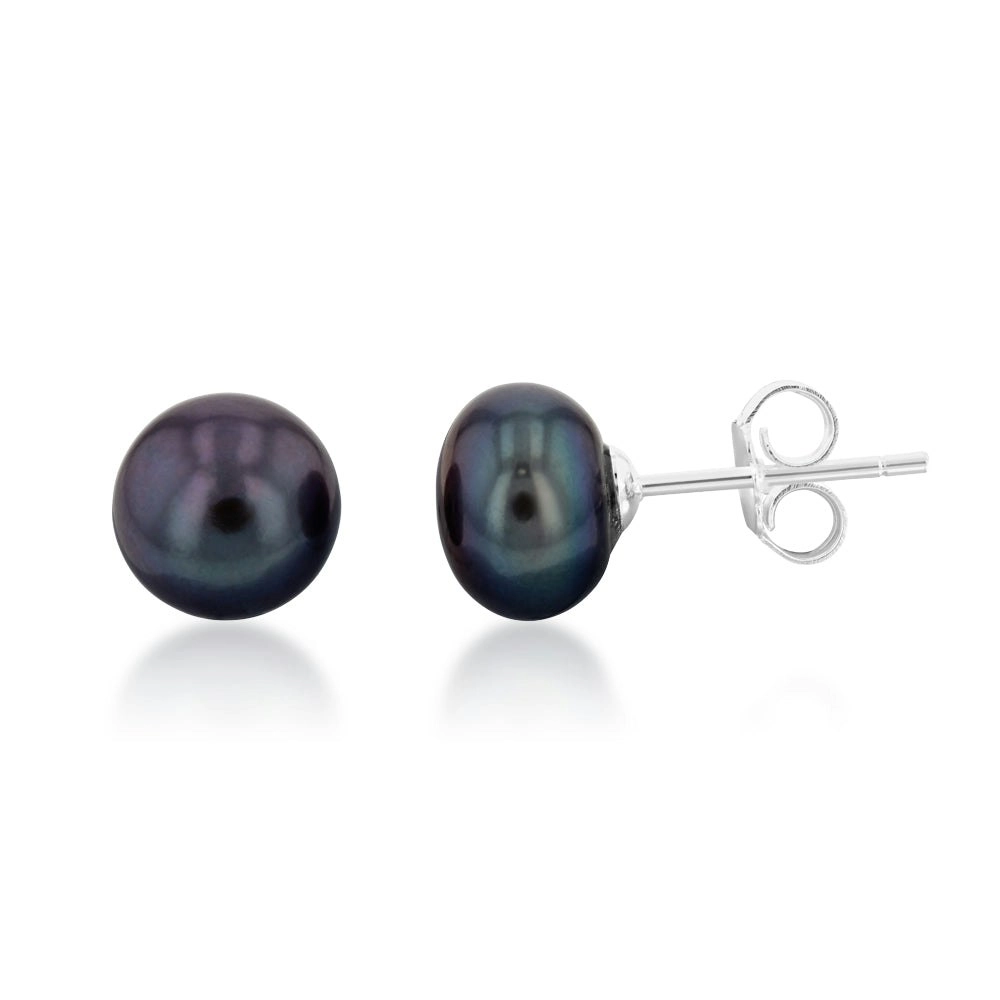 Grey 8mm Freshwater Pearl Stud Earrings