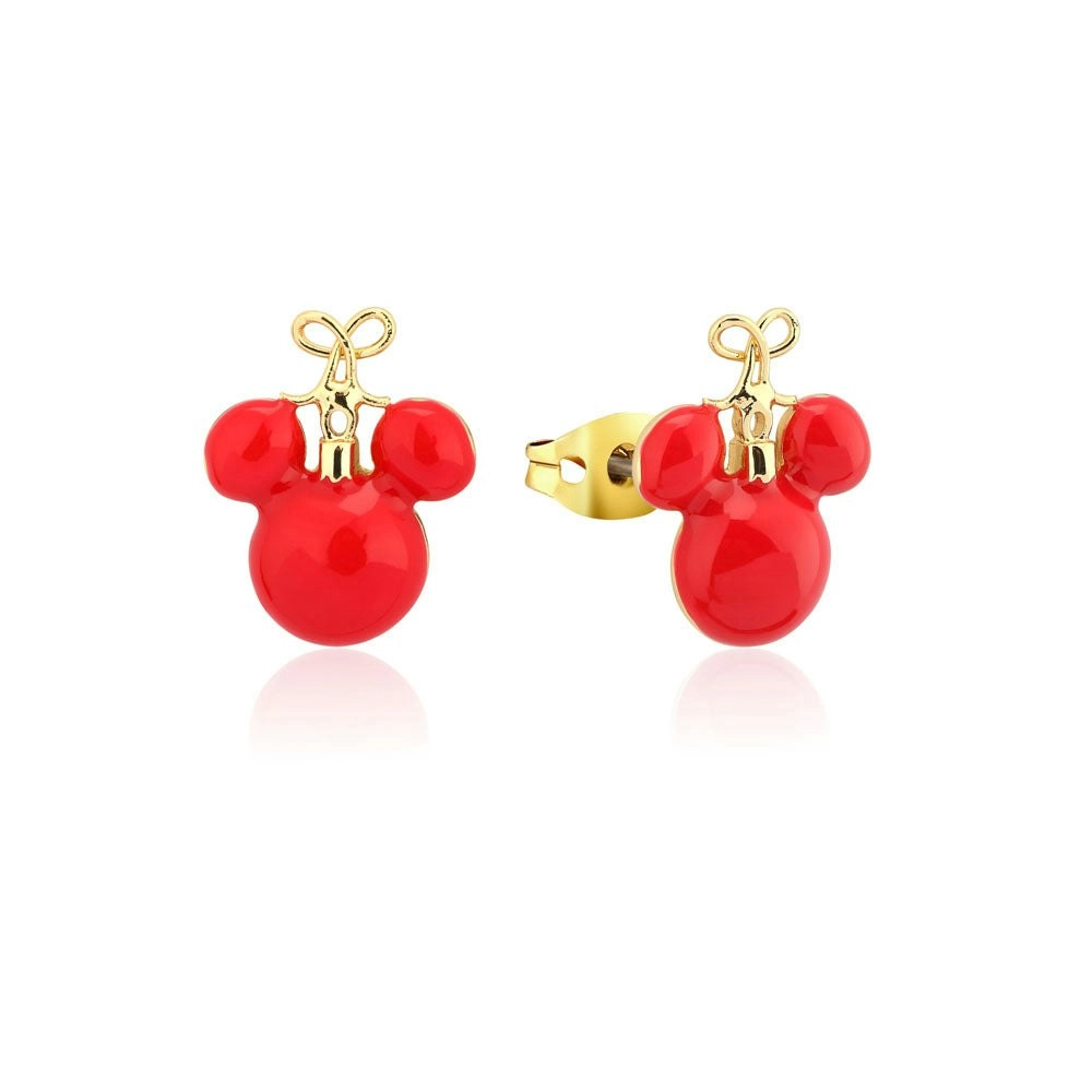 Disney Mickey Red Christmas Bauble Studs Gold Plated