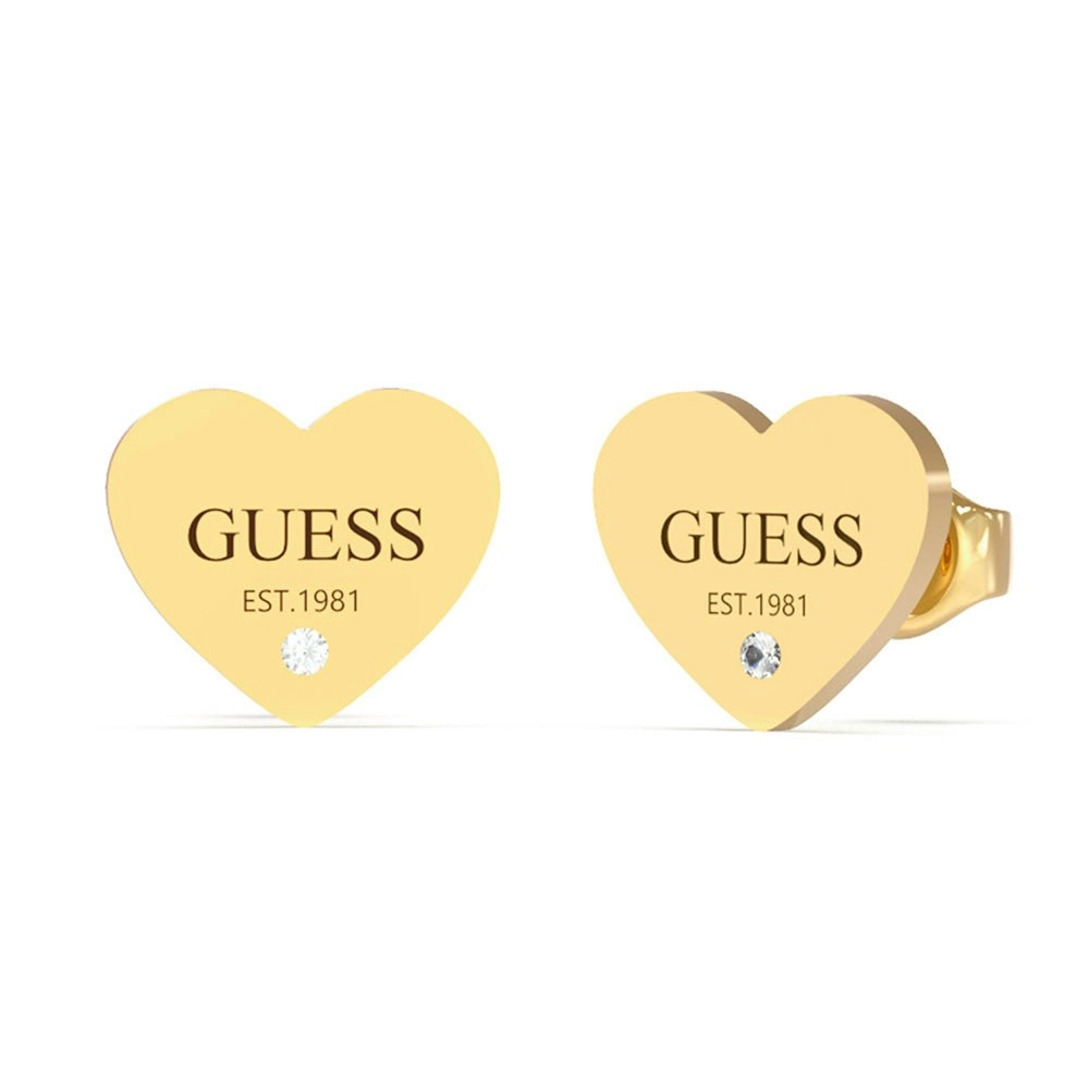 Guess Yellow Gold Plated 11mm Plain Heart Logo Stud Earrings