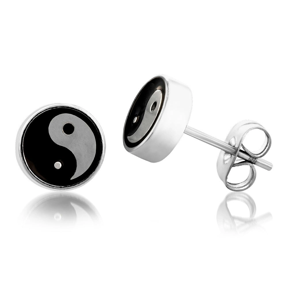 Stainless Steel Ying Yang 8mm Stud Earrings