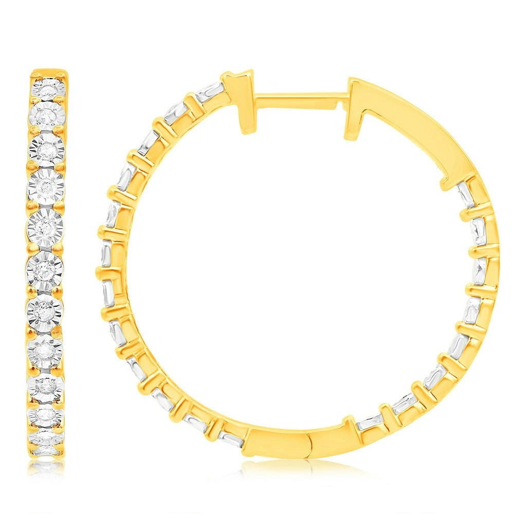 Gold Plated Silver 1/5 Carat Diamond Hoop Earrings