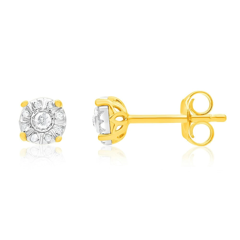 Gold Plated Sterling Silver 1/10 Carat Diamond Stud Earrings