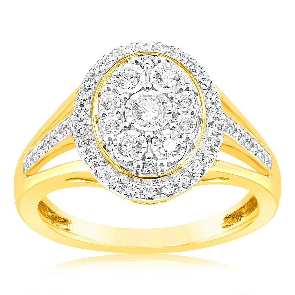 9ct Yellow Gold 1/10 Carat Diamond Ring set with 64 Round Brilliant Cut Diamonds