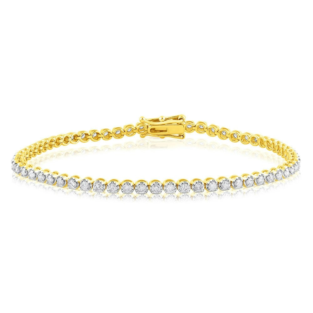 9ct Yellow Gold 1.5 Carat Natural Diamond 18cm Bracelet in