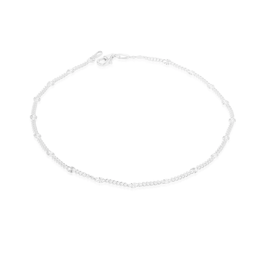 Sterling Silver 26cm Fancy Dicut Anklet