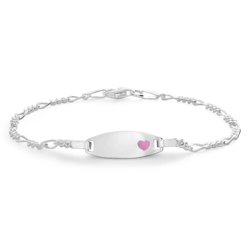 Sterling Silver Pink Enamel Heart ID 16cm Bracelet