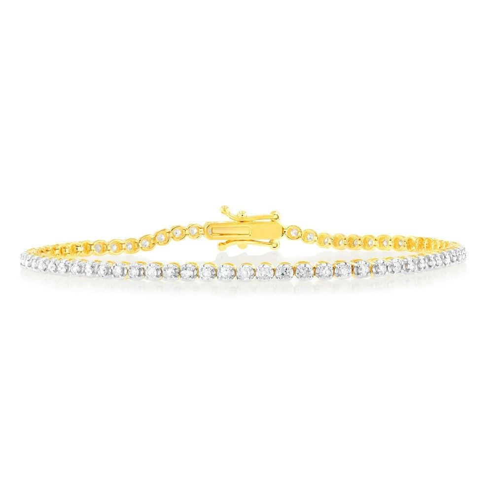 9ct Yellow Gold 1 Carat Natural Diamond 18cm Bracelet