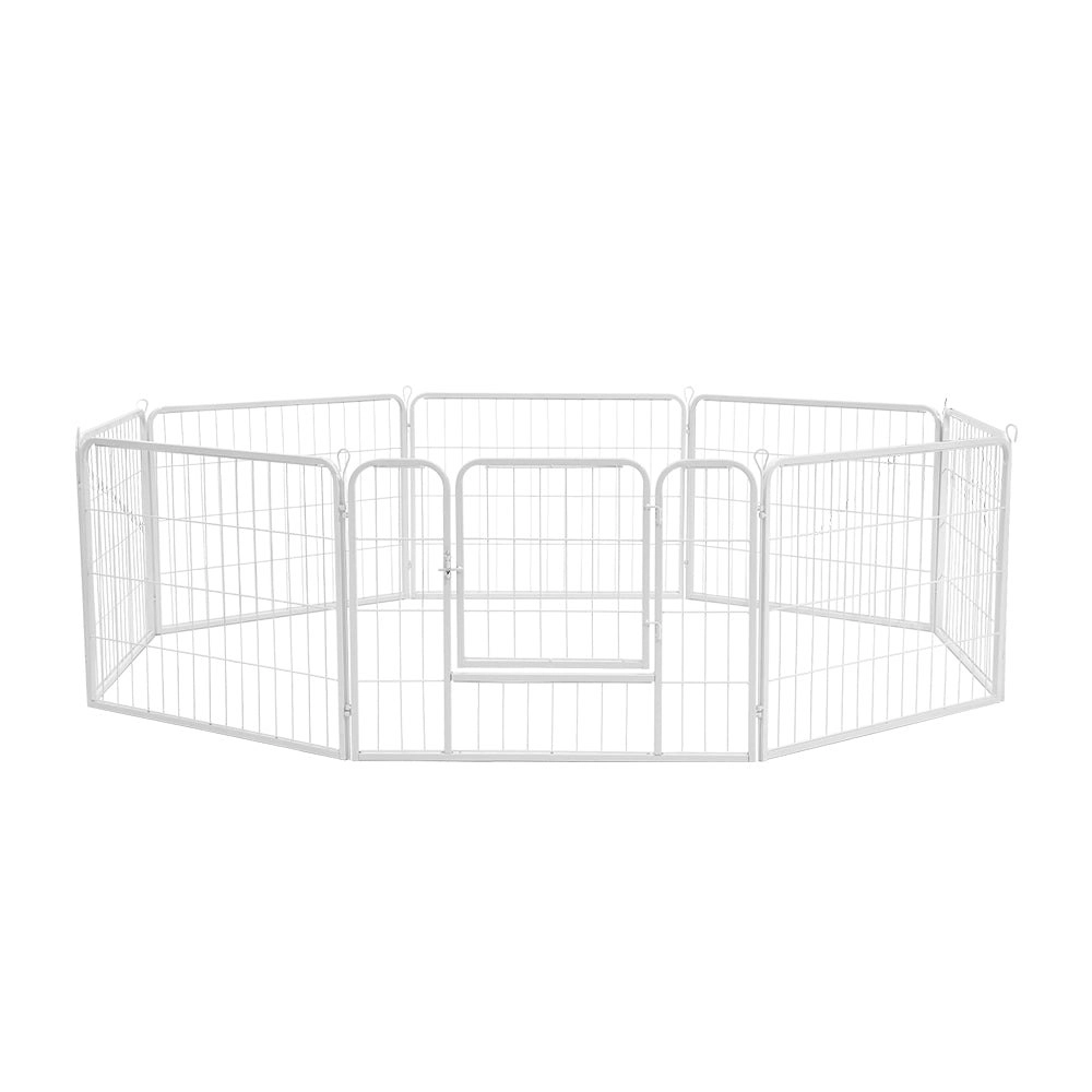 Petzly Dog Playpen Puppy Exercise Cage Pet Cage Enclosure 8 Panel 80x60CM White