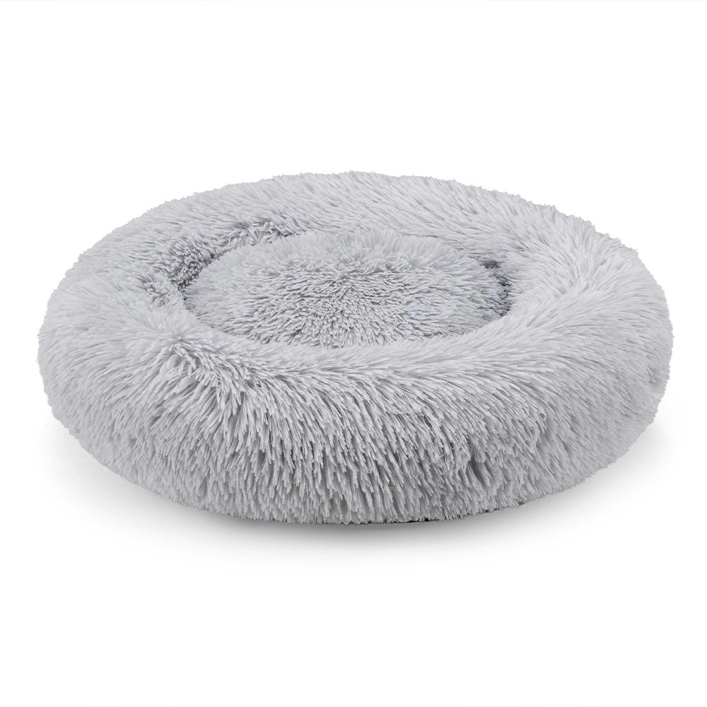 Petzly Dog Cat Calming Bed Warm Soft Plush Round Waterproof 120CM Bed Light Grey