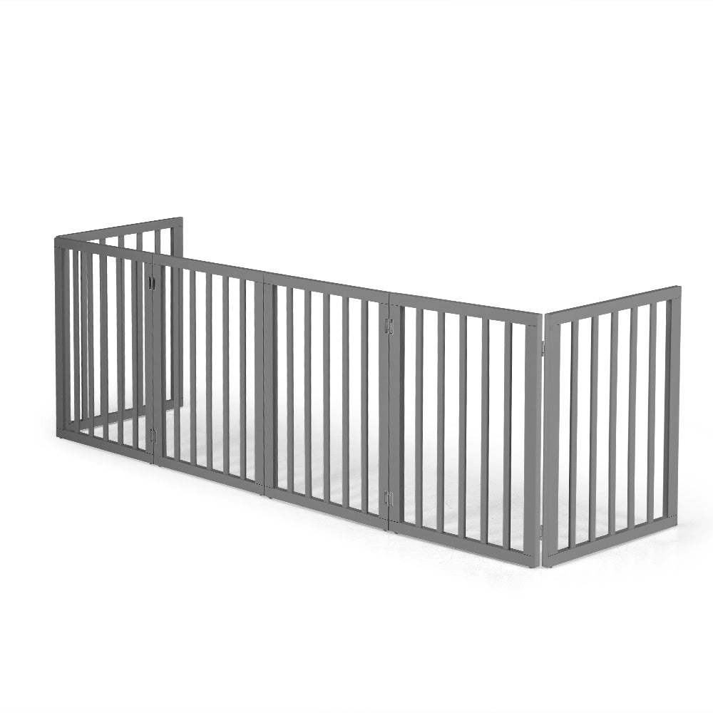 Petzly Wooden Pet Gate Dog Fence Safety Barrier Security Door 6 Panel 61cm Grey